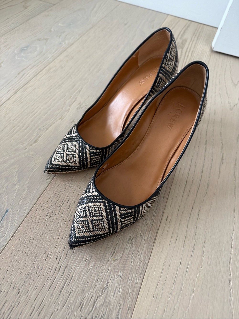 J. Crew Black & Cream Geometric Pointed Toe Heels